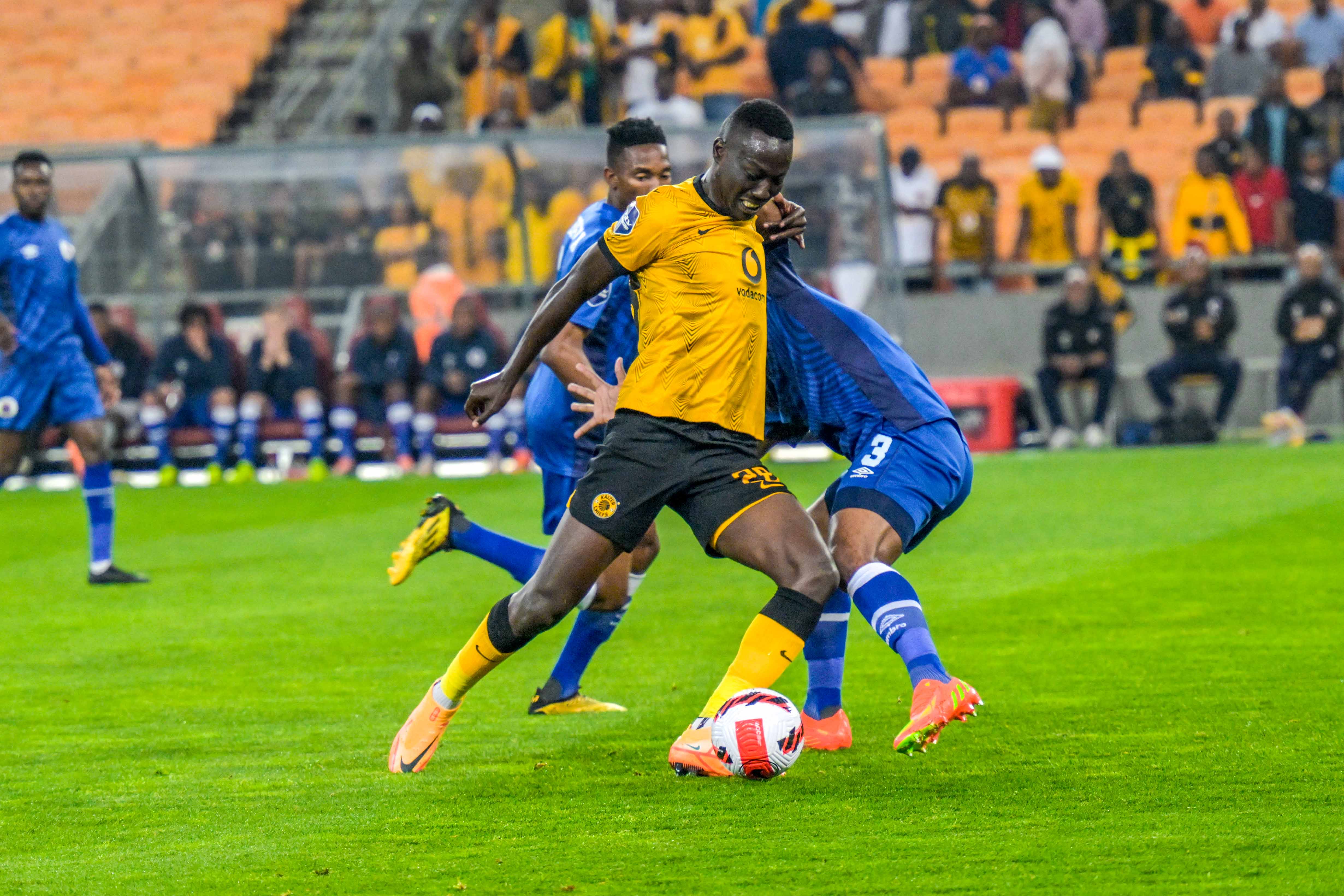 Kaizer Chiefs Striker Caleb  Bimenyimana  attacking during the Dstv Premier match against SuperSport United at FNB Stadium