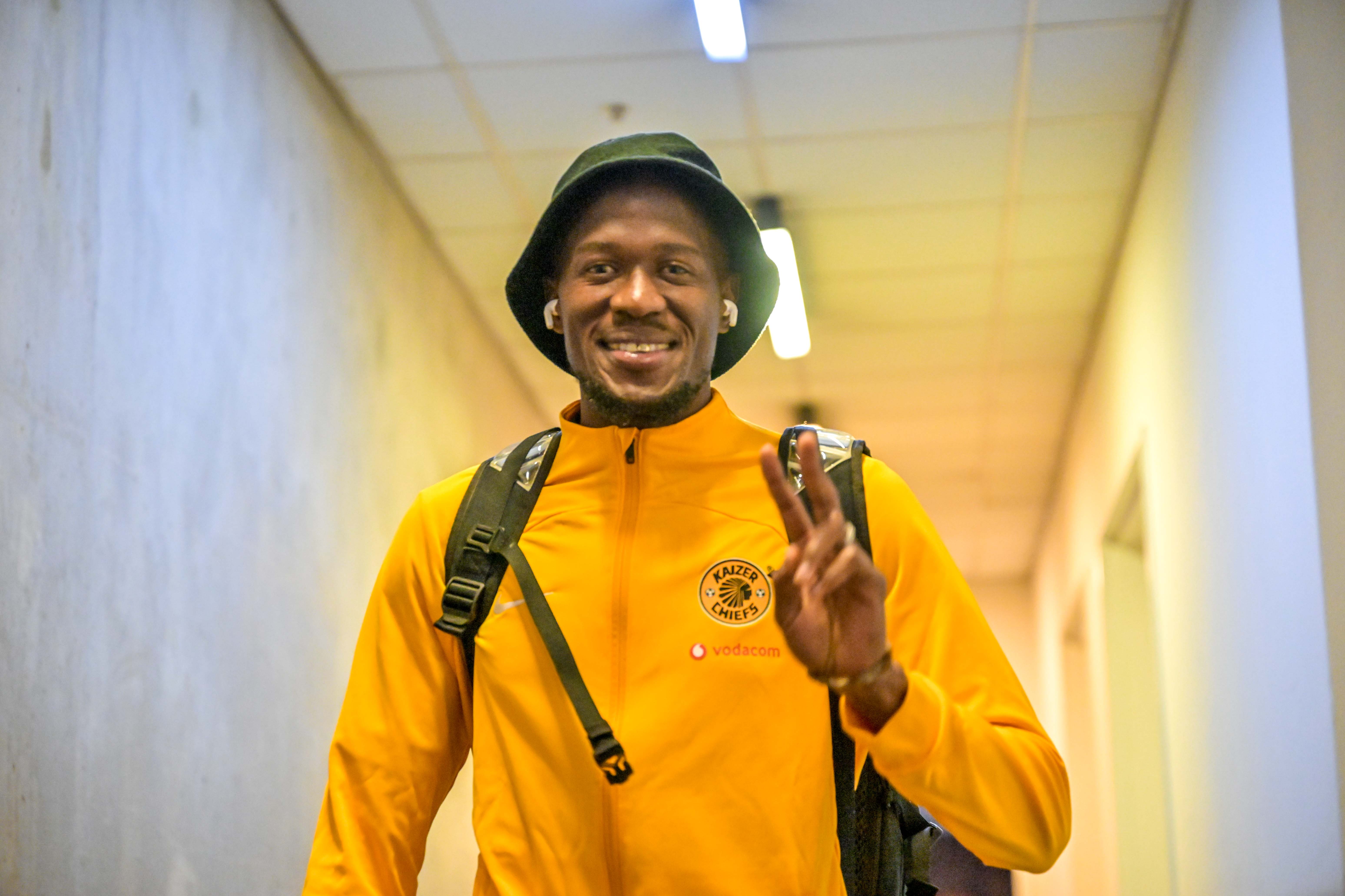 Kaizer Chiefs Left Back S'fiso Hlanti arriving at the stadium during the Dstv Premier match against SuperSport United at FNB Stadium